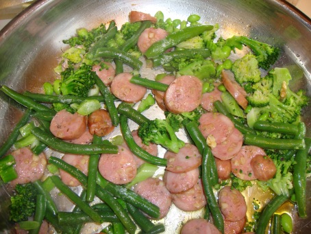 quick veggies and sausage in skillet